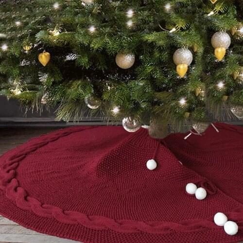 120cm White Red New Knitted Christmas Wool Tree Skirt Christmas Tree Decoration Party Sipply 500g