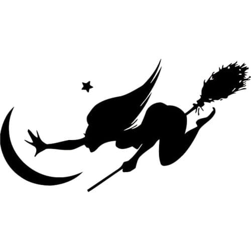 15.4cm*8cm Sexy Halloween Witch Mysterious Car Sticker Cartoon Motorcycle Vinyl Decals Black/Silver S6-3974