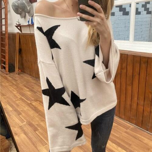 2020 Autumn Winter New Loose Stars Women Sweater Flare Sleeve Oversize Knitwear Pullovers Sweaters Casual Female Knitted Jumper
