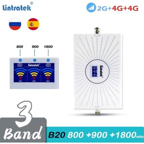 2g 4g Tri-band Signal Booster 800 900 1800mhz Cellular Mobile Phone GSM Repeater 70db AGC ALC Sound Interent Amplifier