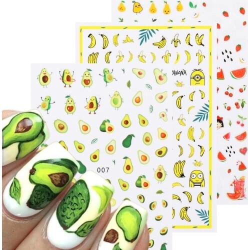 1 sheet Strawberry watermelon Banana Summer Fruit Drinking 3D Stickers Nail Art Design Water Transfer Watermark Decals