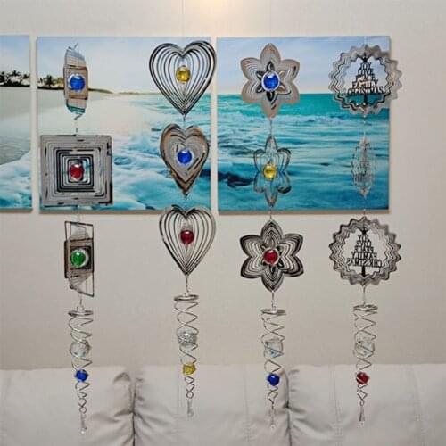 3D Heart Flower Rotating Wind Chimes Geometric Hanging Wind Gyro Craft Decorations Indoor And Outdoor Garden Home Decoration