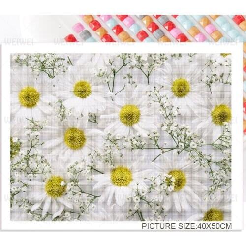 White Flower Diamond Painting Spring Feeling Wall Picture for Living Room Home Decoration Paste Drill Embroidery Handmade DIY