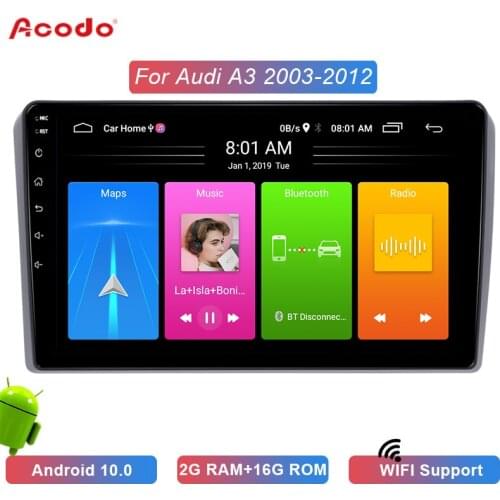 ACODO 2G RAM 16G ROM Android 10.0 Car Radio Multimedia Player For Audi A3 2003-2012 Navigation GPS 2 Din