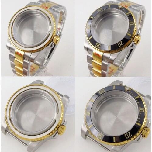 BLIGER 40mm Two Tone Gold Coated Automatic Watch Case fit MIYOTA8215 Flat Sapphire NH35A NH36A Oyster Strap Deployment Clasp