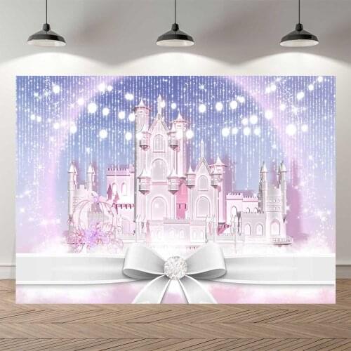 Seekpro Spring Castle Princess Baby Shower Birthday Backdrop Background Girls Flowers Party Carriage Palace Forest Cherry Pink