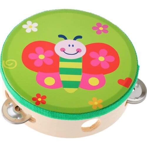 Tambourine Toy Animals Small Tambourine Drum for Kids Wood Tambourines Drum Bell Toy for Kids Teach Rhythm and Melody