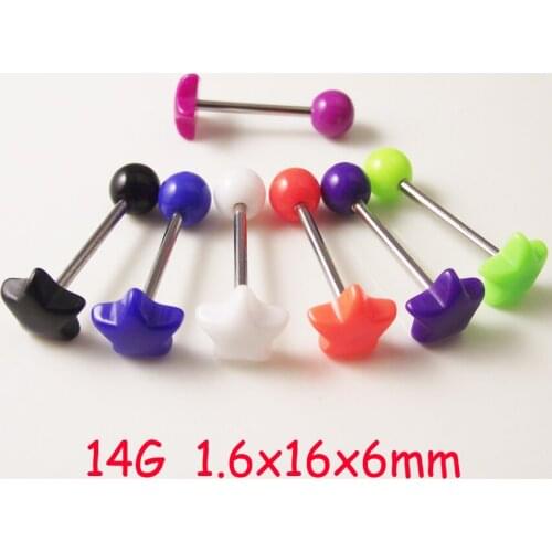 5Piece 14G Acrylic Ball Stainless Steel Shaft Tongue Ring Barbell Tongue Nail Rings Tongue ring Body Piercing Jewelry