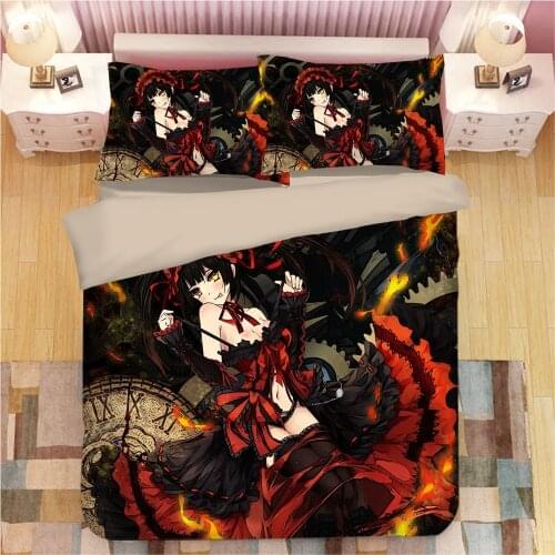 Manga DATE A LIVE Bedding Set Japan Cartoon Anime Duvet Covers Pillowcases Tokisaki Kurumi Comforter Cover Set Bedclothes