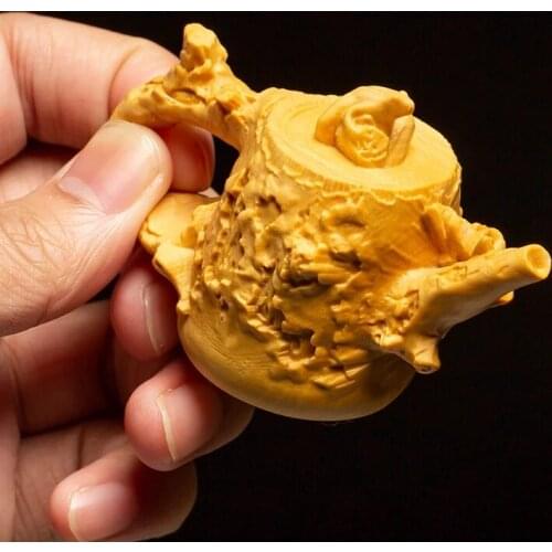 Creative tea pet wood carving living room teapot ornaments lobular boxwood playing hand piece carving crafts tree barnacles