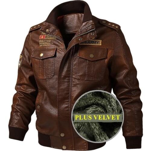 Cool Mens Winter Plus Velvet Thicken PU Leather Jacket Stand Collar Casual Embroidery Bomber Jackets Overcoat Plus Size M-6XL