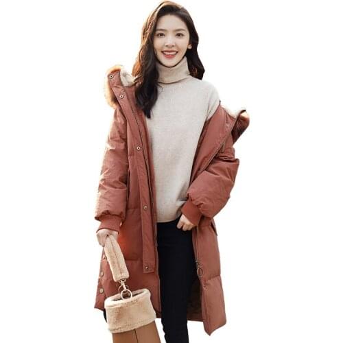 Duck Down Jacket Women Long Hooded Large Fox Fur Coat Winter Warm Thick Black Parkas chaquetas plumas mujer LX2254