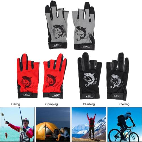 LEO Fishing Gloves 1Pair/Lot 3 Finger Cut Design Outdoor Breathable Gloves Nylon Material for Pesca 3 Color