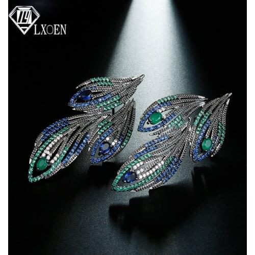 LXOEN Ethnic Green Wings Feather Drop Earrings Inlay Green and Blue Zircon Earring Pulseras Mujer Christmas Gifts Jewelry Bijoux