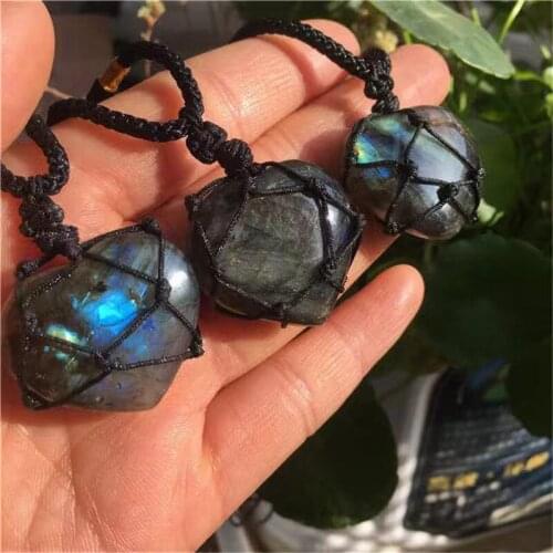 Fashion Natural Love Heart Shape Necklace Labradorite Moonstone Pendant Long Necklaces for Women Jewelry Christmas Gift