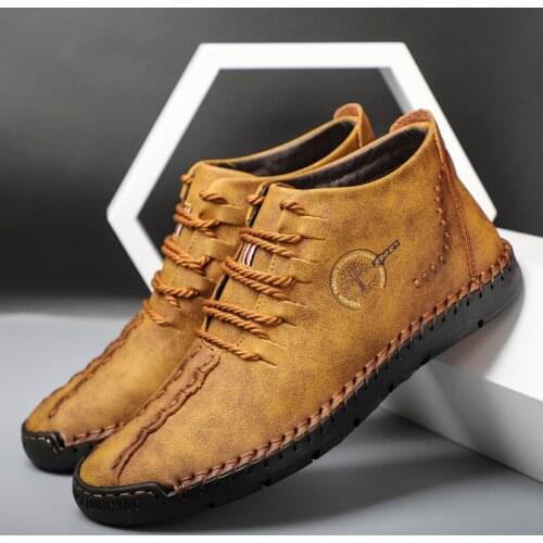2021 New Fashion Mens Soft Handmade Leather Casual Shoes Daily Waterproof Anti Slip Flats Plus size 48
