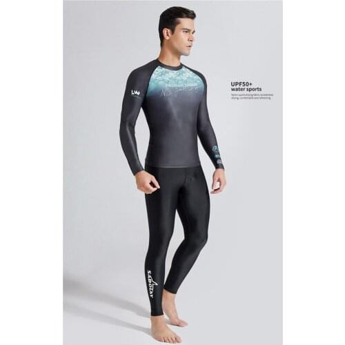Long Sleeve Mens Rashguard Two-Piece Swimsuit Long Panties Surfing Beach Wetsuits Swimming Jellyfish Snorkeling Water Sports