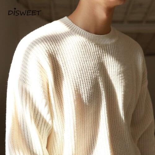 Solid Round Neck Loose Sweater Men Korean Slim Thermal Knit Sweater Men 2020