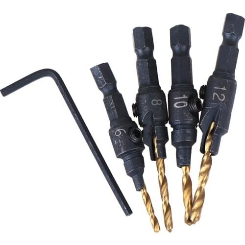 4pcs Countersink Drill Woodworking Drill Bit Set Drilling Pilot Holes For Screw Sizes 6 #8 #10 #12