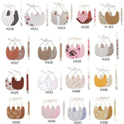 Baby Pacifier Clip Chain Baby Cotton Linen Bib Set Perfect Newborn Shower Gift NEW