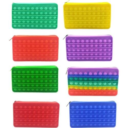 New Decompression Bubble Pencil Cases Silicone Bubble Fidget Toys Stationery Bag Simple Dimmer Fidget Toy Kids Tie Dye Game