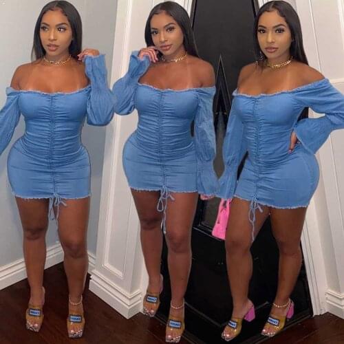 Denim New Design Women Flare Long Sleeve Elegant Women Bodycon Dresses