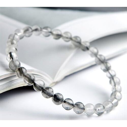 Genuine Brazil Natural Brookite Rutilated Quartz Bracelet Women Femme Healing Crystal Gems Round Bead Bracelet 6mm