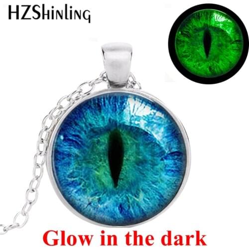 Blue Cats Eye Necklace - Glowing Eye Pendant - Fashion Luminous Picture Glowing Jewelry Gifts for Women Glow in the DARK