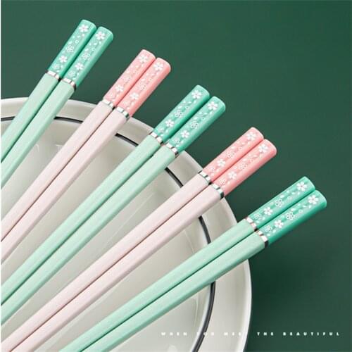 5 Pairs Alloy Chopsticks Healthy Chinese Chopsticks High Temperature Resistance Non-slip Design Kitchen Japanese Style