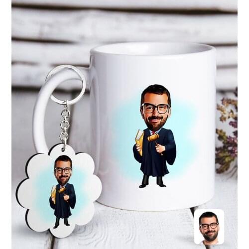 Personalized Men 'S Prevail Caricature Of White mug And Keychain Gift Seti-1