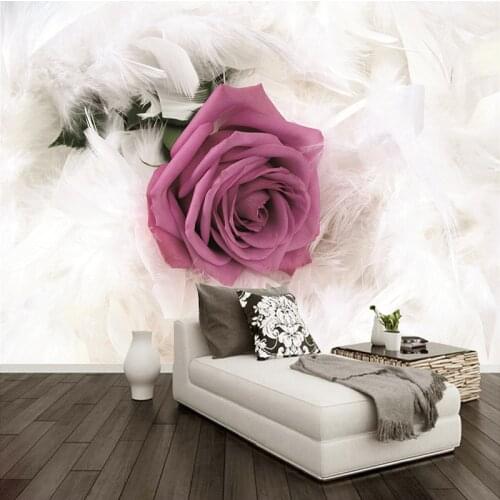 Custom Photo Mural Modern Fashion Rose Flower Feather Art Wall Painting Living Room TV Background Wallpaper For Bedroom Walls 3D