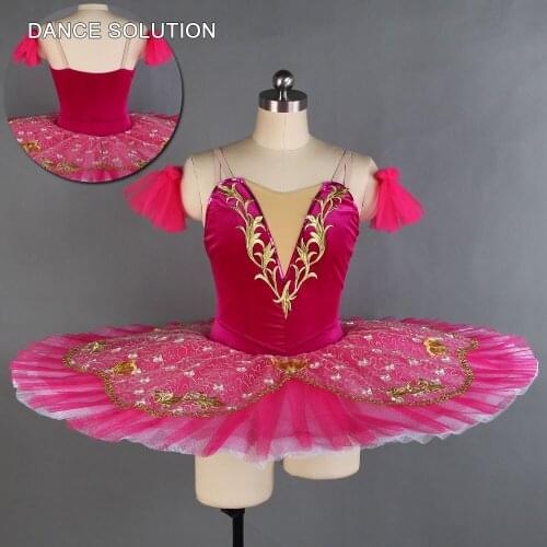 Professional Ballet Pancake Tutu with Rose Red Velvet Unitard Adult & Child Stage Dance Dress Ballerina Solo Costumes BLL139