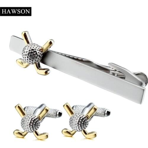 Simple Golf Pattern Tie Bar Tie Clips for Men with Sporty Golf Ball Cufflinks Button Fashional Mens Suit Shirt Jewelry