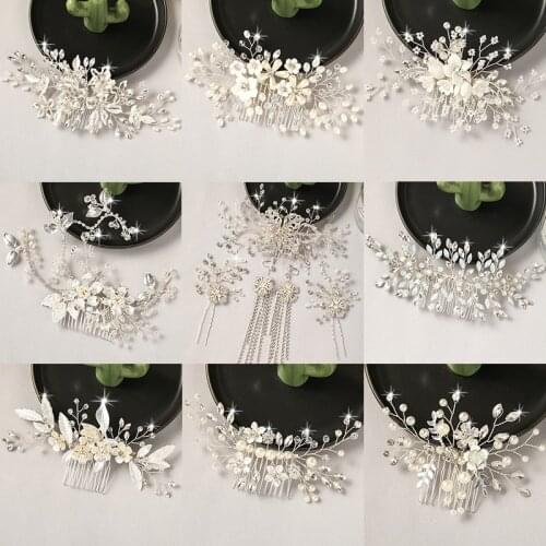 Handmade Luxury Wedding Hair Accessories Silver Color Hair Clips 2020 Bridal Pearl Tiara Hair Combs Women Party Headpiece