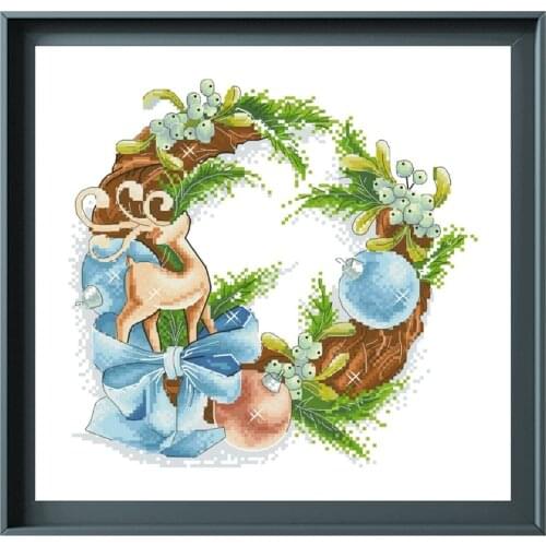 Winter Christmas wreath cross stitch kits deer pattern design 18ct 14ct 11ct unprint canvas embroidery DIY needlework