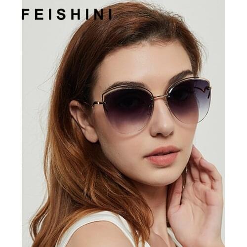 FEISHINI 2021 New Gothic Celebrity Sunglasses Cat eye Metal Brand Luxury Fashion Sun Glasses For Women Vintage Shades