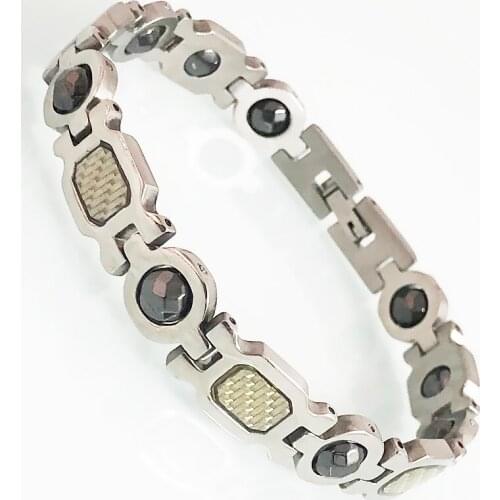 Green Fiber Stainless Steel Mens Beads Bracelet Power Energy Health Care Magnetic Therapy Wristband Women Jewelry Homme Armband