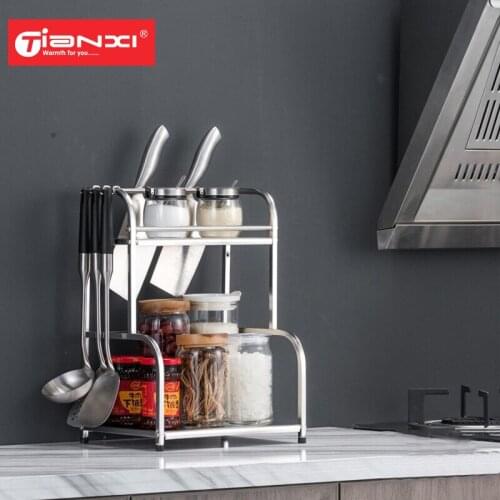 TIANXI 2-Tier Kitchen Spice Rack Utensil Holder, Includes Knife, Cutlery, Chopping Board Storage