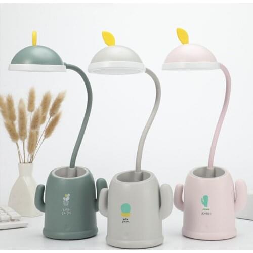 360° Rotatable Table Light Cute Flexible Cactus Shape LED Lamp Adjustable Rechargeable Night Reading Light Desktop Lights