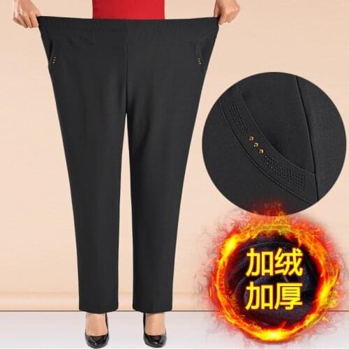 Plus Velvet Thick Warm Plus Size Women PantsAutumn Winter Trousers Grandma Fashion Loose Stretch Waist Black Casual Pants 8XL