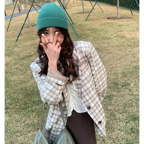 Chic Fashion Plaid Women Suits Korean Style Check Blazer High Quality Young Girl Daily Casual Loose Jacket 1 Piece