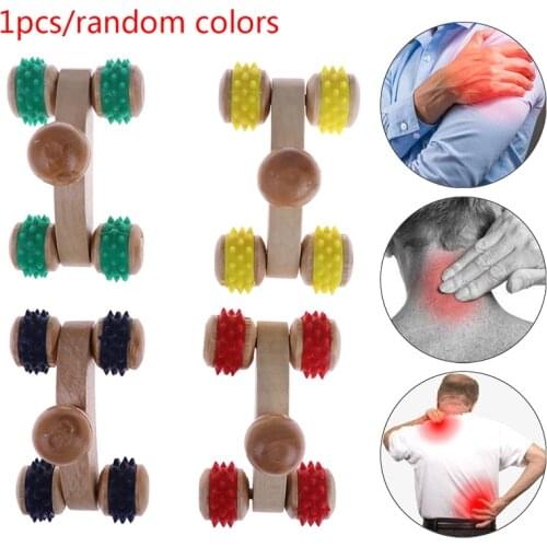 1Pcs 4 Solid Wooden Roller Massager Relaxing Hand Foot Head Body Face Massage Tool Reflexology Foot Massage Color Random
