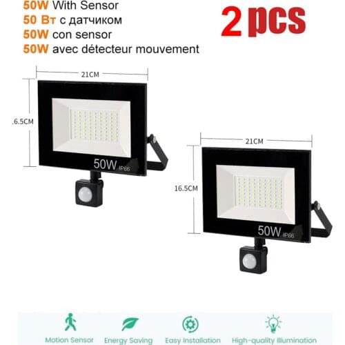 2 pcs 220V 10-100W LED FloodLight Spotlight Exterior Street wall reflector LED lamp Wireless PIR Motion Sensor light Charge Secu