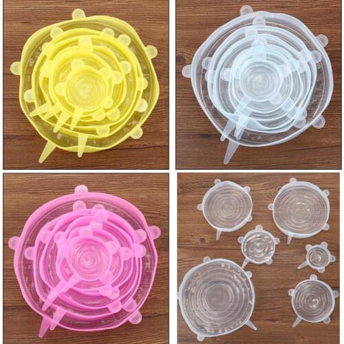6 Pcs/ Set Universal Silicone Bowl Cover Fresh Keeping Silicone Stretch Lids Caps for Food Pot Dish Kitchen Accessories