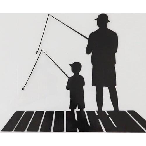 13.9CMX11.5CM Fishing Father Son Silhouette Vinyl Car Sticker Black/Silver