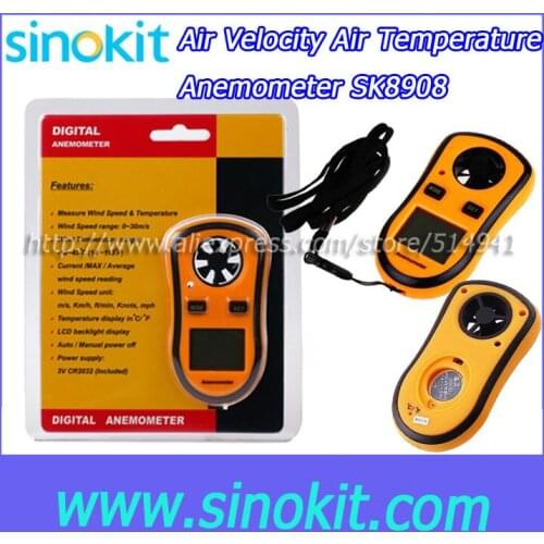 Free Shipping Air Velocity & Air Temperature Portable Anemometer Meter SK8908