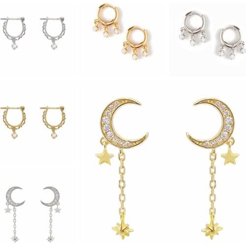 BOAKO Star Moon Earrings For Woman Piercing 925 Sterling Silver Dangle Earring Diamond Jewelry Pendientes Luxury #9.1