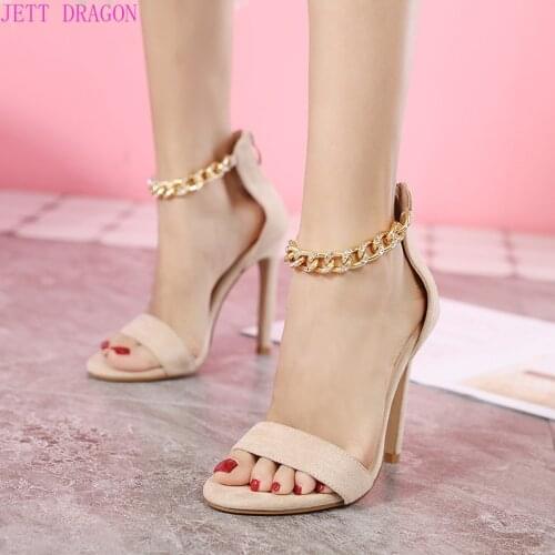 JETT DRAGON Summer New Crystal Chain Jelly Sandals Womens High Heels European and American Fine-heeled Roman Womens Sandals