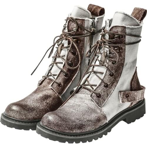 Vintage Splicing Printed Ankle Boots For Women Shoes Woman PU Leather Retro Block High Heels Women Boots