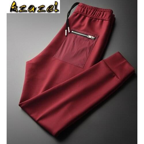 Azazel Red Mens Pants Luxury Zipper Pockets Solid Color Casual Sports Man Pants Autumn And Winter Slim Fit Man Trousers 4XL